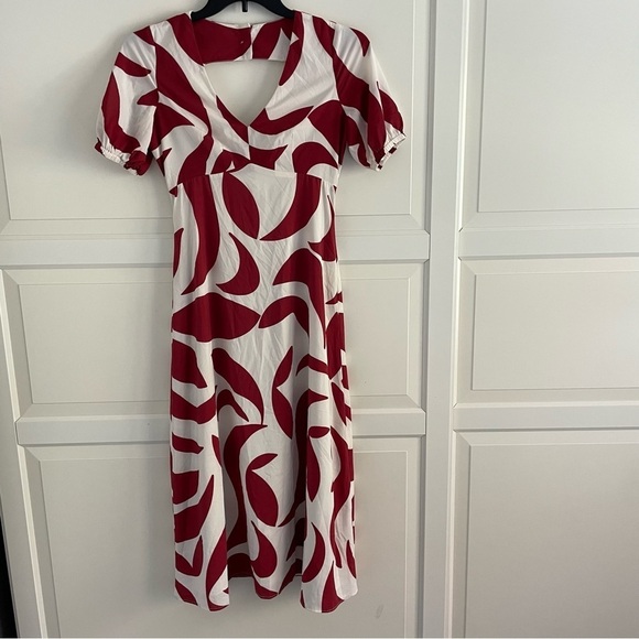 Donna Morgan terracotta abstract print midi dress 30279 - Picture 4 of 15